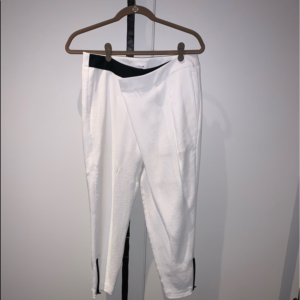 Helmut Lang white pants with asymmetrical button
